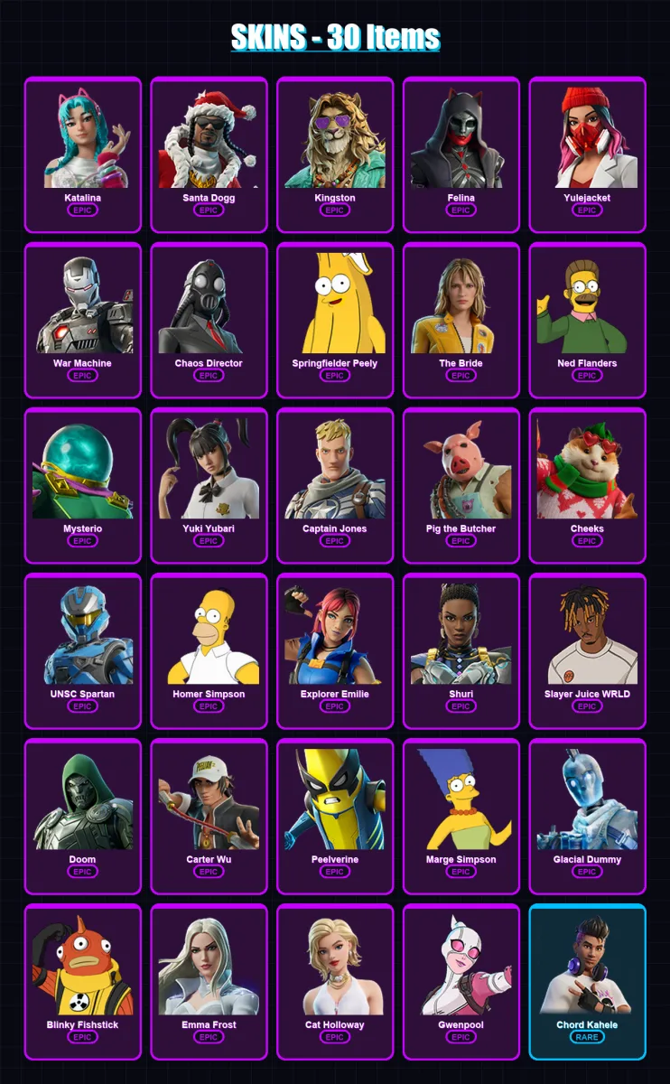 [PS4/PS5/PC] | Katalina | Santa Dogg | Kingston | Felina | Yulejacket | 30 skin | 72 pickaxe | 37 emote | 37 glider | Lv549