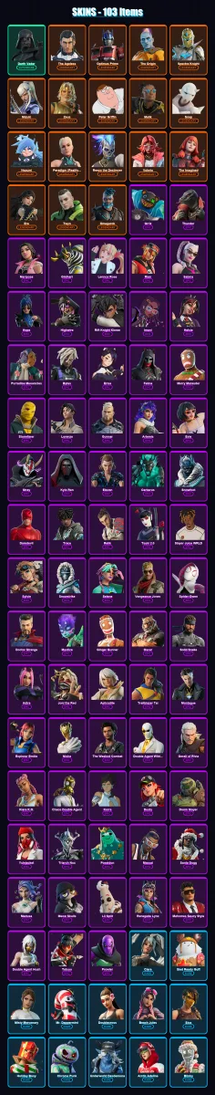 [SWITCH/PSN/PC] | Darth Vader | The Ageless | Optimus Prime | The Origin | Spectra Knight | 103 skin | 126 pickaxe | 122 emote | 106 glider | Lv1384