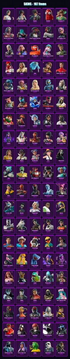 [PS4/PS5/XBOX/PC] | Yoo-mi | Apprentice Evie | Kwame | Semibot | Heatwave PJ | 107 skin | 122 pickaxe | 82 emote | 71 glider | Lv516