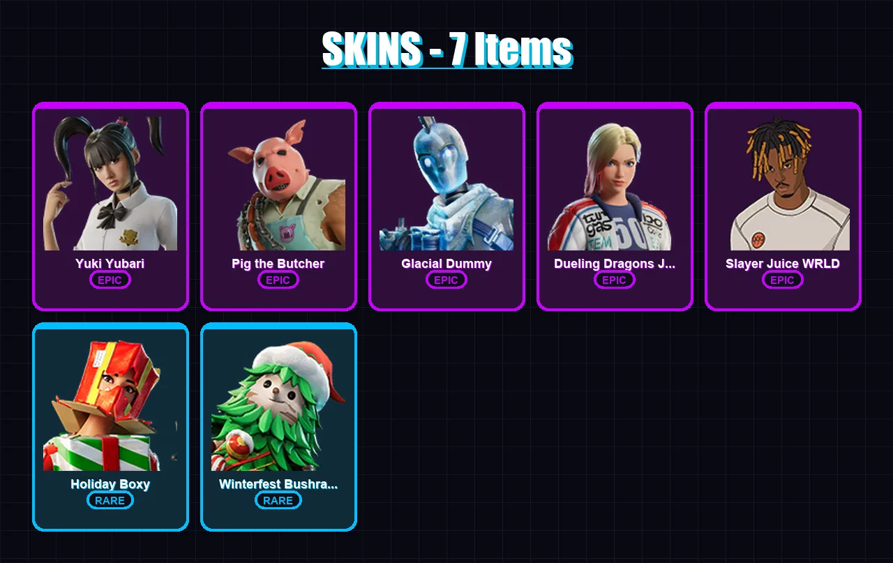[PC/PSN] | Yuki Yubari | Pig the Butcher | Glacial Dummy | 7 skin | Lv230