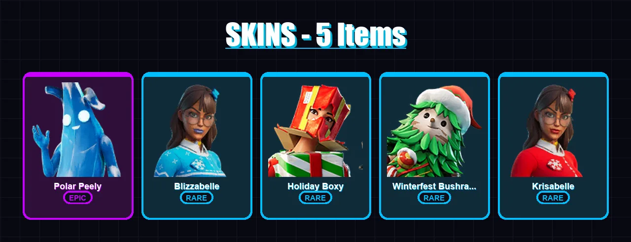 [PC/XBOX/PSN] | Polar Peely | Blizzabelle | Holiday Boxy | Winterfest Bushranger | Krisabelle | 5 skin | 13 pickaxe | 14 emote | 9 glider | Lv138