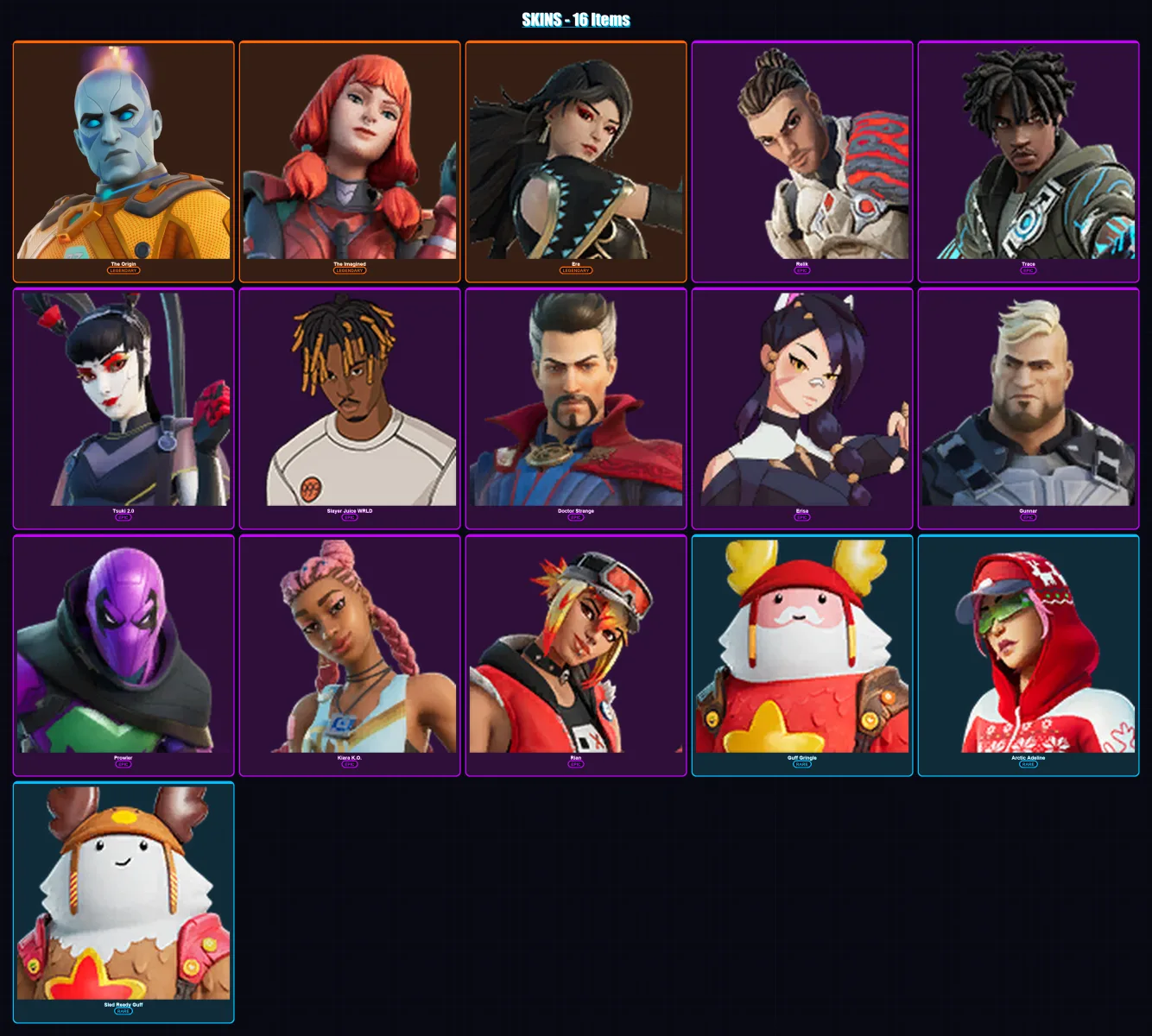 [PS4/PS5/XBOX/PC] | The Origin | The Imagined | Era | Relik | Trace | 16 skin | 43 pickaxe | 25 emote | 42 glider | Lv629