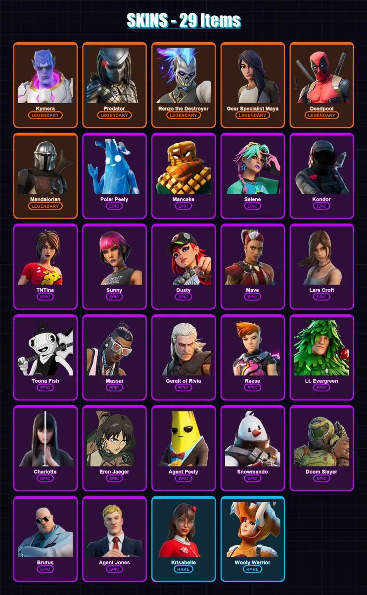 [PC/PSN] | Kymera | Predator | Renzo the Destroyer | Gear Specialist Maya | Deadpool | 29 skin | 34 pickaxe | 23 emote | 32 glider | Lv324 — Fortnite account