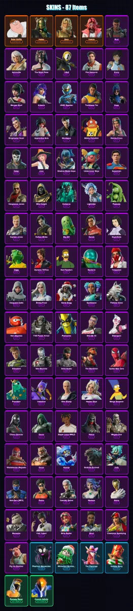 [PC/XBOX/PSN] | Peter Griffin | Hades | Zeus | Valeria | Rust | 87 skin | 167 pickaxe | 112 emote | 125 glider | Lv2707