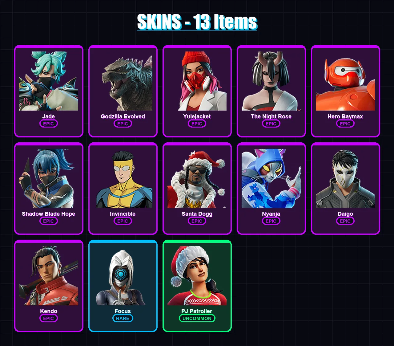 [PC/XBOX/PSN] | Jade | Godzilla Evolved | Yulejacket | The Night Rose | Hero Baymax | 13 skin | 38 pickaxe | 28 emote | 24 glider | Lv323