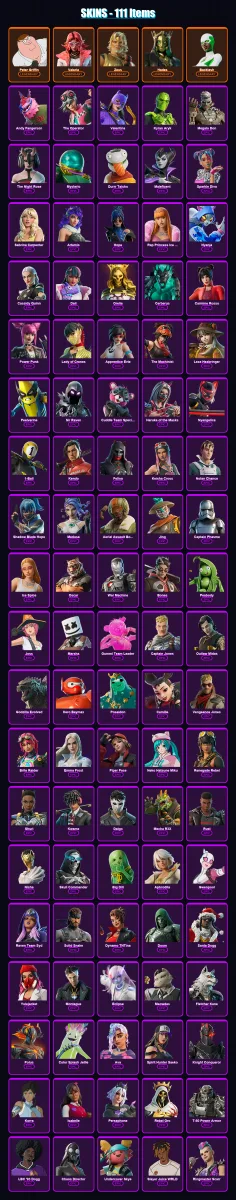 [PC/XBOX/PSN] | Peter Griffin | Valeria | Zeus | Hades | Backlash | 111 skin | 127 pickaxe | 136 emote | 79 glider | Lv1255