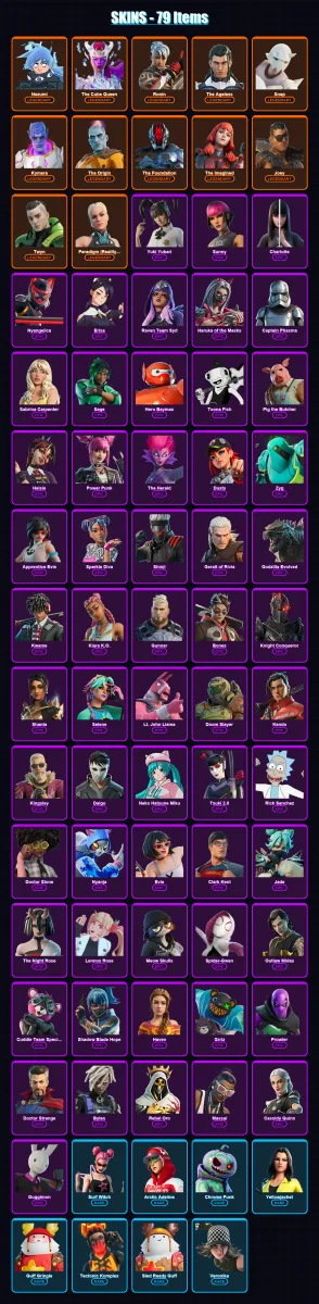 [PS4/PS5/PC] | Nezumi | The Cube Queen | Ronin | The Ageless | Snap | 79 skin | 105 pickaxe | 67 emote | 70 glider | Lv830