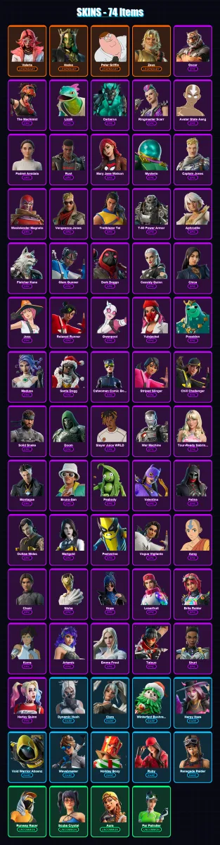 [PC/XBOX/PSN] | Valeria | Hades | Peter Griffin | Zeus | Oscar | 74 skin | 94 pickaxe | 70 emote | 63 glider | Lv982