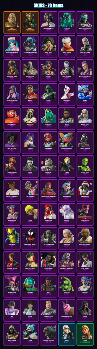[PC/XBOX/PSN] | Zeus | Hades | The Night Rose | Cerberus | Skull Commander | 70 skin | 96 pickaxe | 61 emote | 57 glider | Lv899