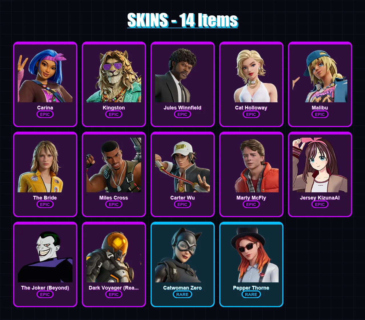 [PC/XBOX/PSN] | Carina | Kingston | Jules Winnfield | Cat Holloway | Malibu | 14 skin | 28 pickaxe | 24 emote | 18 glider | Lv211