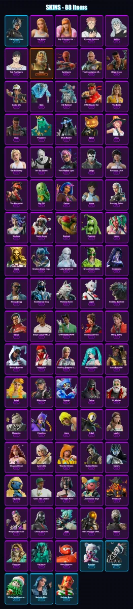 [PC/XBOX/PSN] | Catwoman Zero | Ice Spice | Rap Princess Ice Spice | Ryomen Sukuna | Mahito | 88 skin | 134 pickaxe | 97 emote | 81 glider | Lv1106