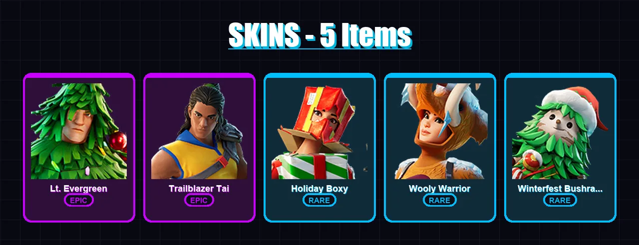 [PS4/PS5/XBOX/PC] | Lt. Evergreen | Trailblazer Tai | Holiday Boxy | 5 skin | Lv193