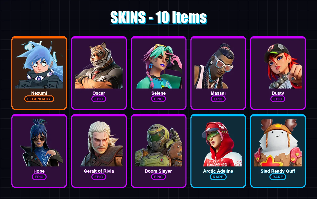 [SWITCH/XBOX/PSN/PC] | Nezumi | Oscar | Selene | Massai | Dusty | 10 skin | 14 pickaxe | 13 emote | 14 glider | Lv102