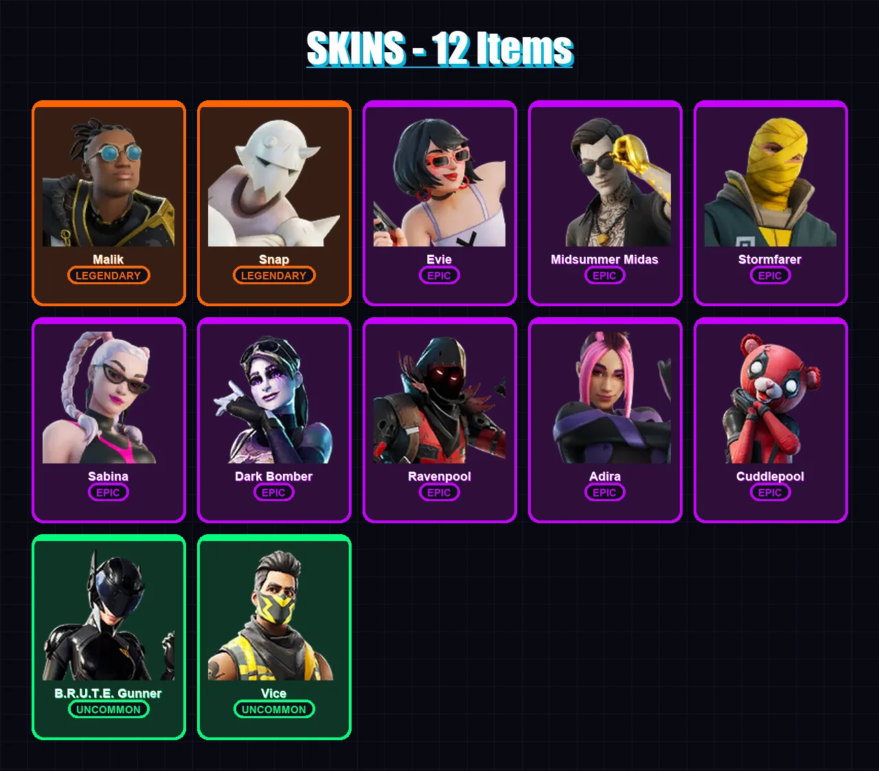 [PC/PSN] | Malik | Snap | Evie | Midsummer Midas | Stormfarer | 12 skin | 20 pickaxe | 9 emote | 15 glider | Lv205