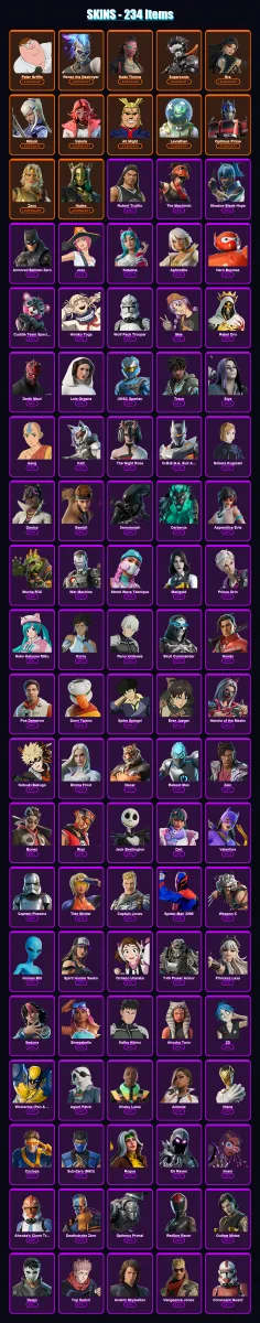 [PC/XBOX/PSN] | Peter Griffin | Renzo the Destroyer | Kado Thorne | Supersonic | Era | 234 skin | 253 pickaxe | 186 emote | 138 glider | Lv1894