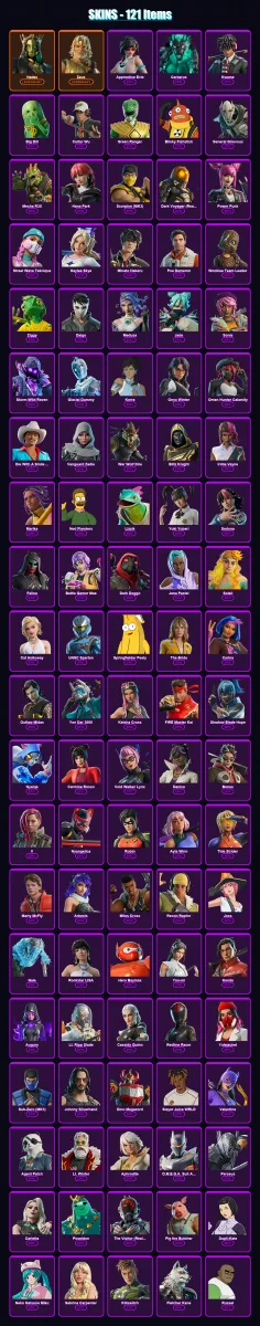 [PS4/PS5/XBOX/PC] | Hades | Zeus | Apprentice Evie | Cerberus | Kwame | 121 skin | 163 pickaxe | 142 emote | 87 glider | Lv1291