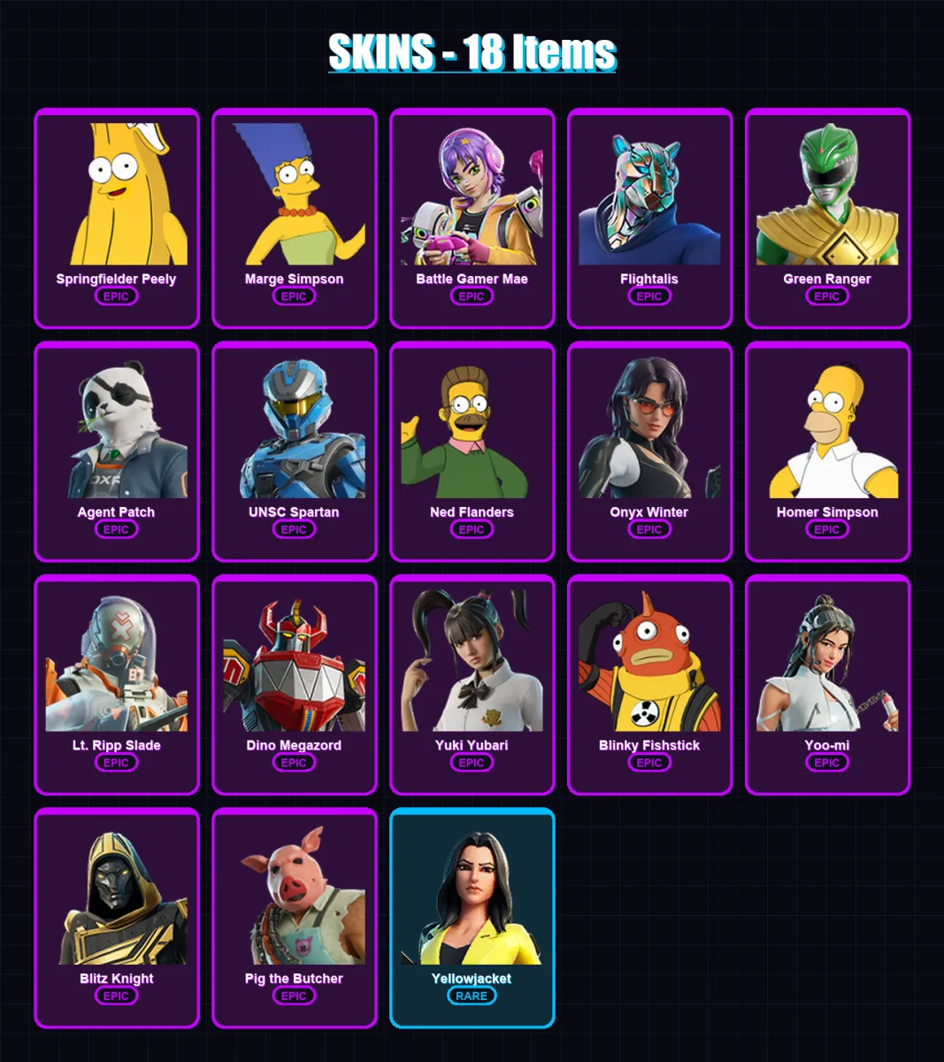[PC/XBOX/PSN] | Springfielder Peely | Marge Simpson | Battle Gamer Mae | 18 skin | Lv603