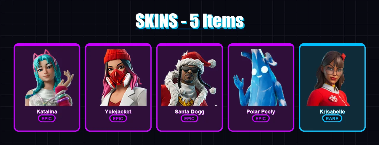[PC/PSN] | Katalina | Yulejacket | Santa Dogg | Polar Peely | Krisabelle | 5 skin | 51 pickaxe | 19 emote | 32 glider | Lv346
