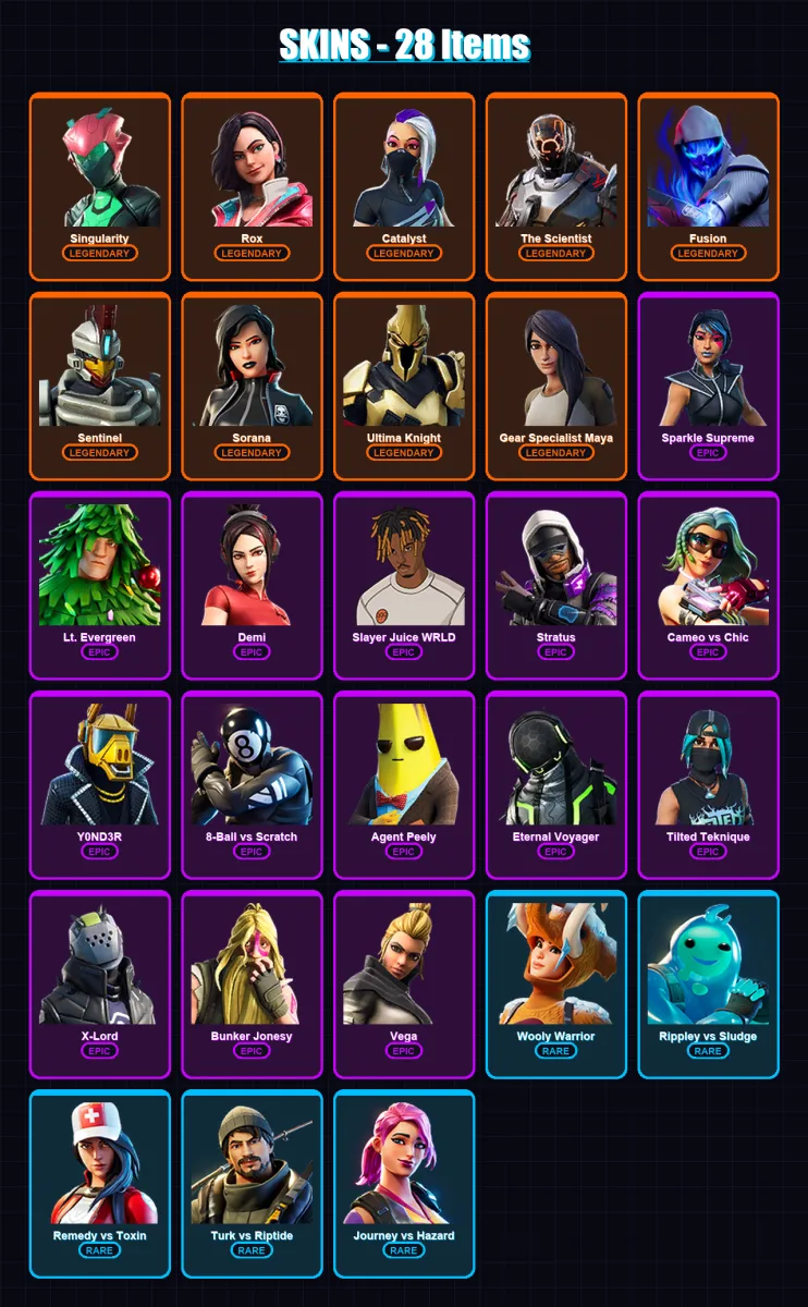 [PC/XBOX/PSN] | Singularity | Rox | Catalyst | The Scientist | Fusion | 28 skin | 36 pickaxe | 48 emote | 41 glider | Lv579