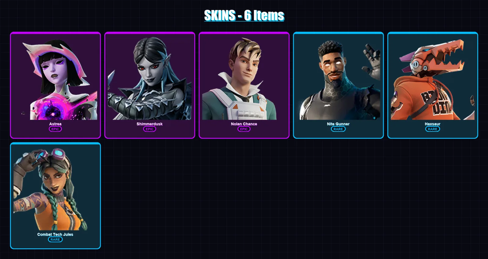 [PC/XBOX/PSN] | Astrea | Shimmerdusk | Nolan Chance | Nite Gunner | Haxsaur | 6 skin | 8 pickaxe | 7 emote | 6 glider | Lv38