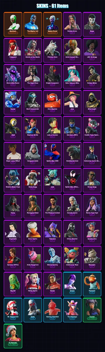 [PC/XBOX/PSN] | Backlash | The Mighty Volt | Galaxy Scout | Keisha Cross | Daigo | 61 skin | 110 pickaxe | 76 emote | 64 glider | Lv2227