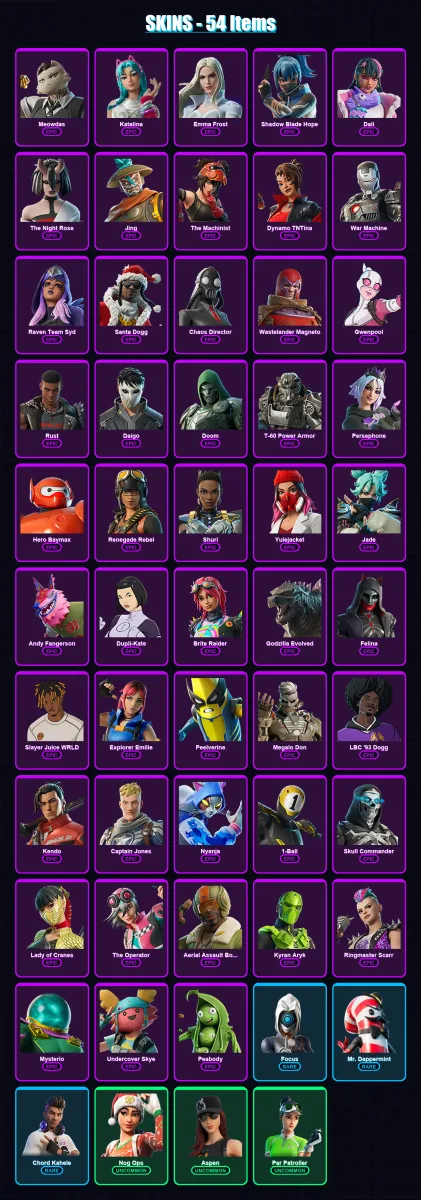 [PC/XBOX/PSN] | Meowdas | Katalina | Emma Frost | Shadow Blade Hope | Dali | 54 skin | 87 pickaxe | 59 emote | 56 glider | Lv1604 — Fortnite account