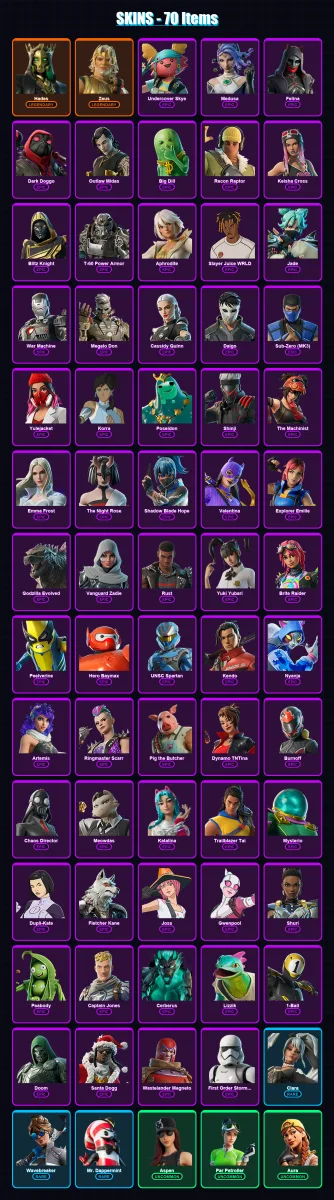[PS4/PS5/PC] | Hades | Zeus | Undercover Skye | Medusa | Felina | 70 skin | 130 pickaxe | 91 emote | 85 glider | Lv1719