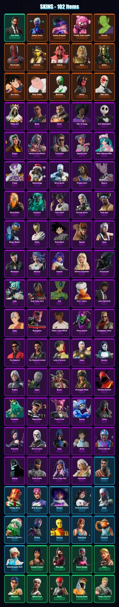 [PC] | John Wick | Galaxy Scout | Galaxy Grappler | Cuddle Team Leader | Piccolo | 102 skin | 77 pickaxe | 48 emote | 39 glider | Lv459