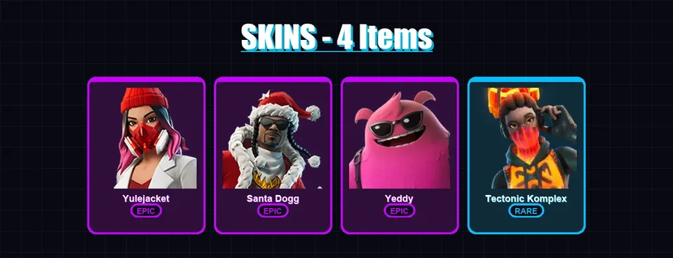 [PC/XBOX/PSN] | Yulejacket | Santa Dogg | Yeddy | Tectonic Komplex | 4 skin | 22 pickaxe | 11 emote | 13 glider | Lv212 — main preview