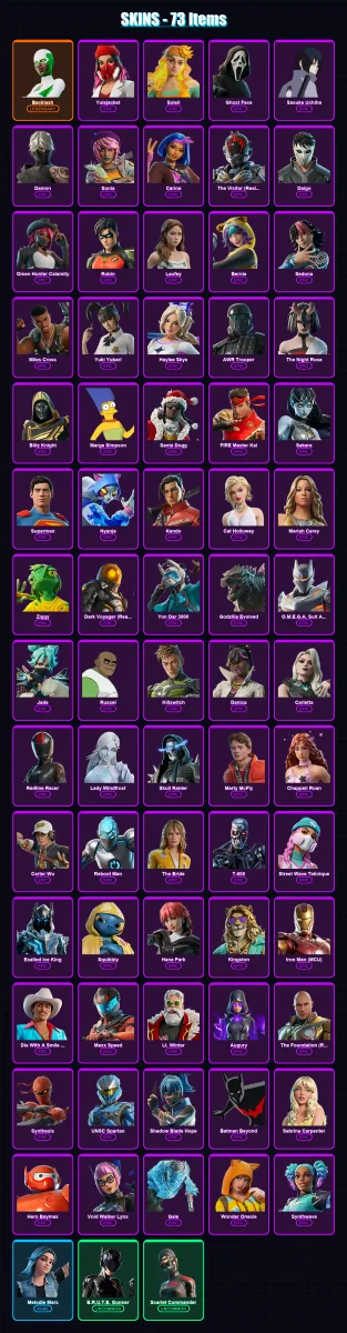 [PC/PSN] | Backlash | Yulejacket | Soleil | Ghost Face | Sasuke Uchiha | 73 skin | 101 pickaxe | 67 emote | 55 glider | Lv526
