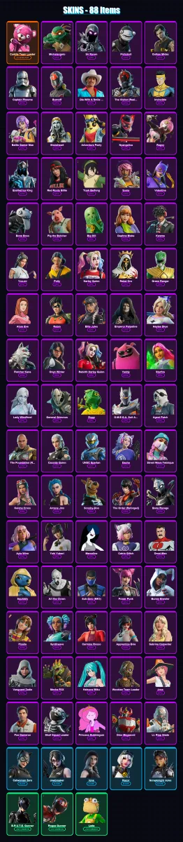 [PC/XBOX/PSN] | Cuddle Team Leader | Michelangelo | Sir Raven | Fishskull | Outlaw Midas | 88 skin | 111 pickaxe | 124 emote | 62 glider | Lv939