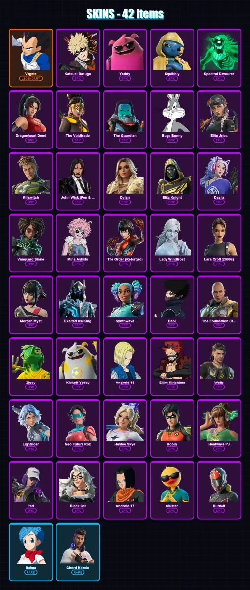 [PC/PSN] | Vegeta | Katsuki Bakugo | Yeddy | Squibbly | Spectral Devourer | 42 skin | 66 pickaxe | 36 emote | 44 glider | Lv538 — Game account