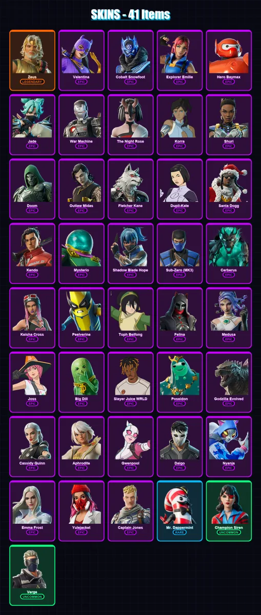 [PC/XBOX] | Zeus | Valentina | Cobalt Snowfoot | Explorer Emilie | Hero Baymax | 41 skin | 75 pickaxe | 47 emote | 49 glider | Lv843