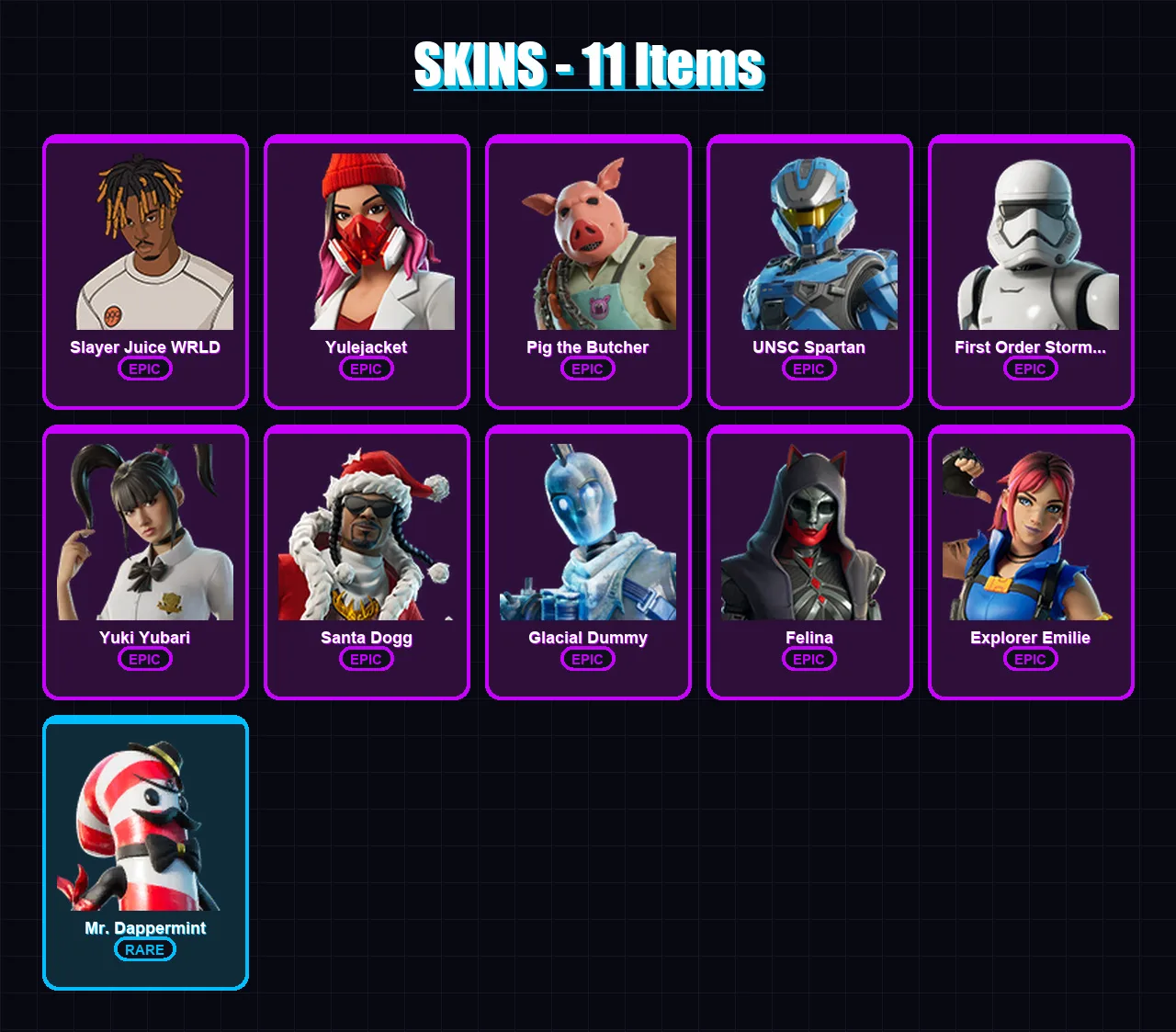 [PC/XBOX/PSN] | Slayer Juice WRLD | Yulejacket | Pig the Butcher | 11 skin | Lv562 — Fortnite account