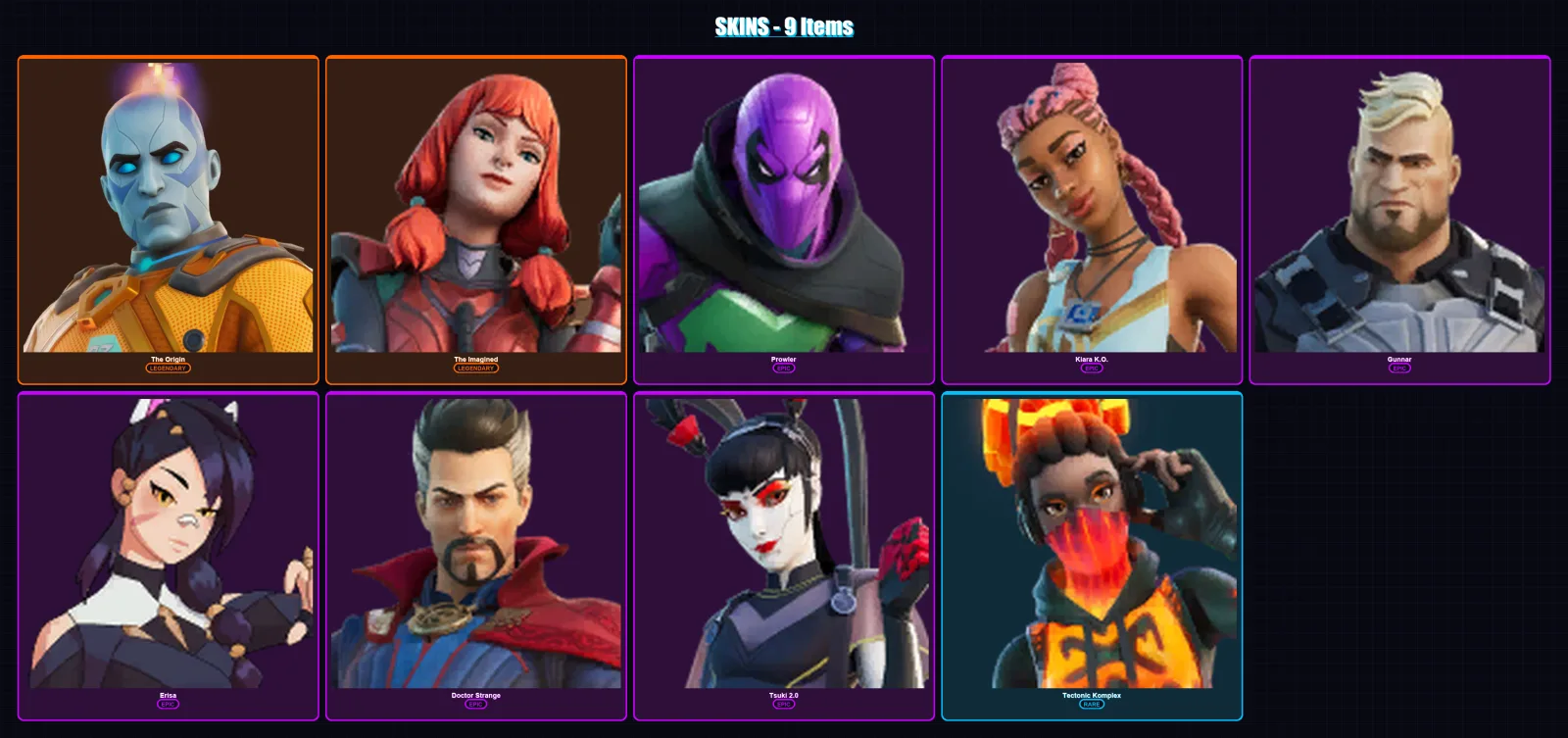 [PC/XBOX/PSN] | The Origin | The Imagined | Prowler | Kiara K.O. | Gunnar | 9 skin | 10 pickaxe | 9 emote | 10 glider | Lv137