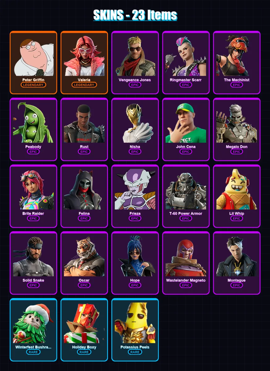 [SWITCH/XBOX/PSN/PC] | Peter Griffin | Valeria | Vengeance Jones | 23 skin | Lv689 — Fortnite account