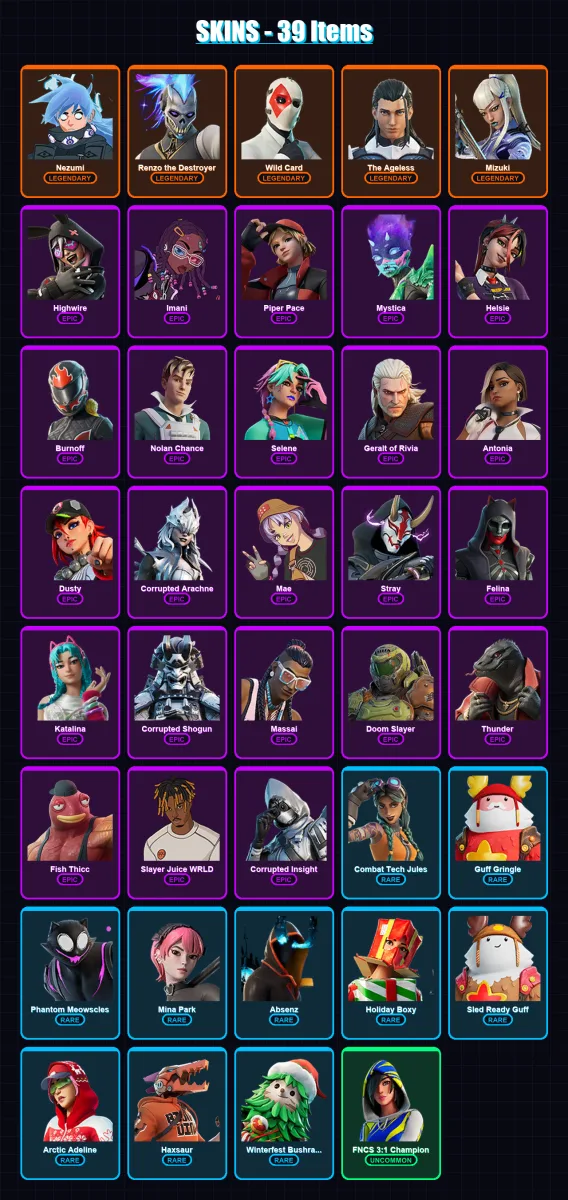 [PC] | Nezumi | Renzo the Destroyer | Wild Card | The Ageless | Mizuki | 39 skin | 88 pickaxe | 50 emote | 72 glider | Lv868 — Fortnite account