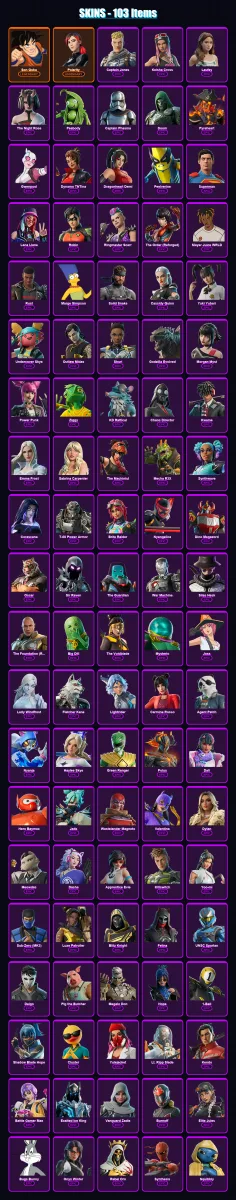 [PC] | Son Goku | Polarity | Captain Jones | Keisha Cross | Laufey | 103 skin | 162 pickaxe | 99 emote | 102 glider | Lv1222