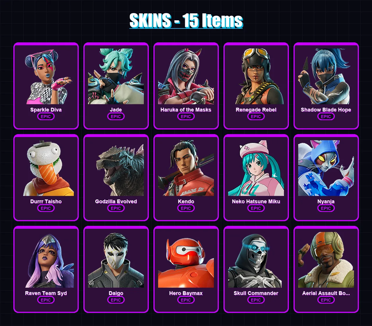 [PC/PSN] | Sparkle Diva | Jade | Haruka of the Masks | Renegade Rebel | Shadow Blade Hope | 15 skin | 17 pickaxe | 18 emote | 12 glider | Lv99