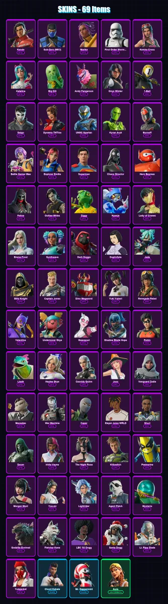 [PC] | Kendo | Sub-Zero (MK3) | Marika | First Order Stormtrooper | Keisha Cross | 69 skin | 129 pickaxe | 75 emote | 81 glider | Lv1817