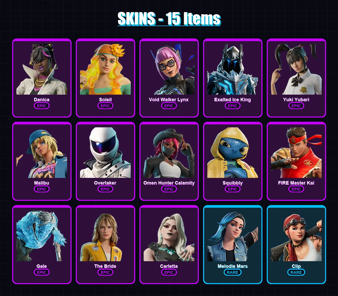 [PC/XBOX/PSN] | Danica | Soleil | Void Walker Lynx | Exalted Ice King | Yuki Yubari | 15 skin | 13 pickaxe | 9 emote | 10 glider | Lv44 — Fortnite account