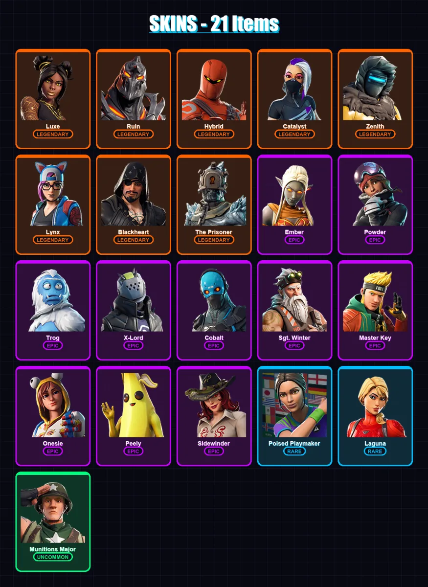 [PC/XBOX/PSN] | Luxe | Ruin | Hybrid | Catalyst | Zenith | 21 skin | 20 pickaxe | 26 emote | 27 glider | Lv374