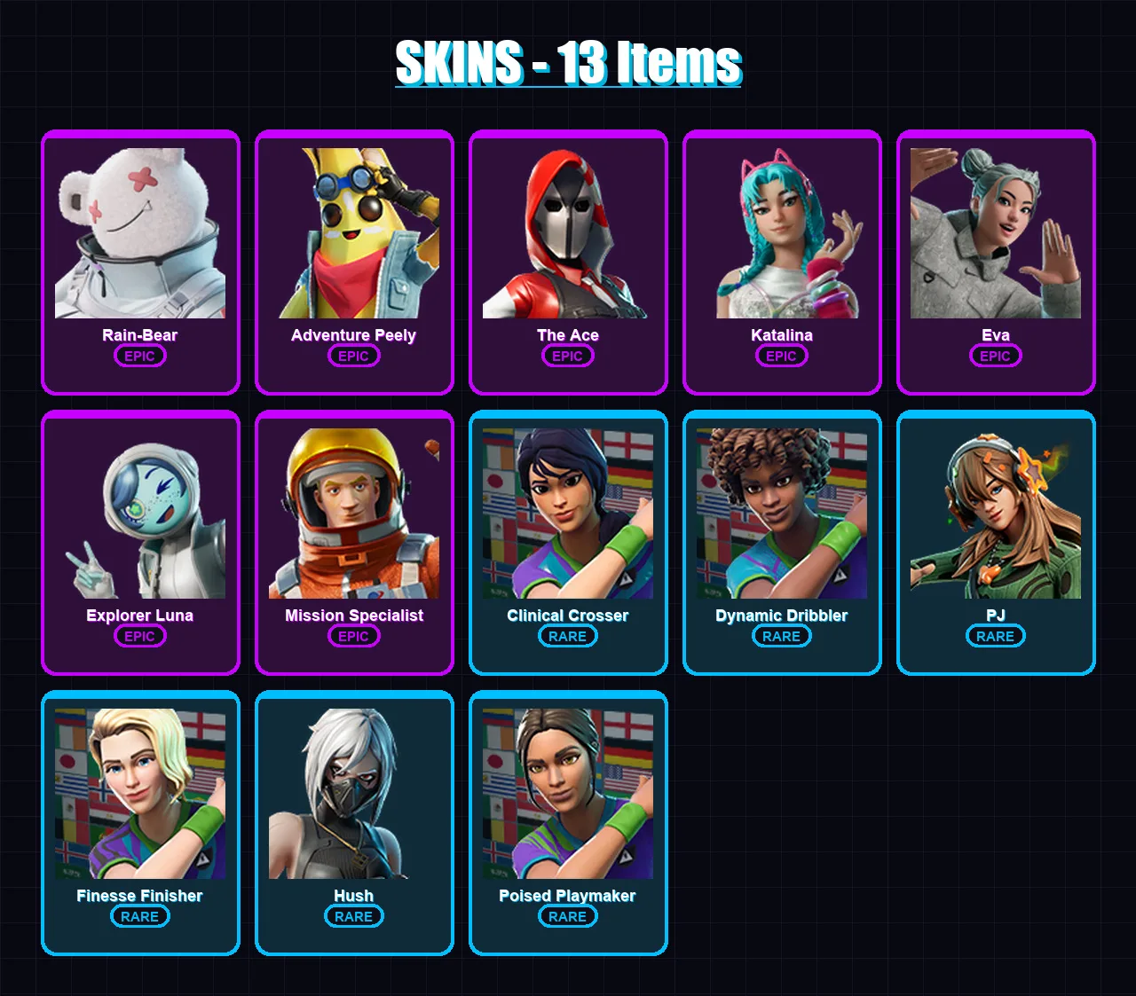 [PC/XBOX/PSN] | Rain-Bear | Adventure Peely | The Ace | Katalina | Eva | 13 skin | 14 pickaxe | 8 emote | 12 glider | Lv130 — Fortnite account