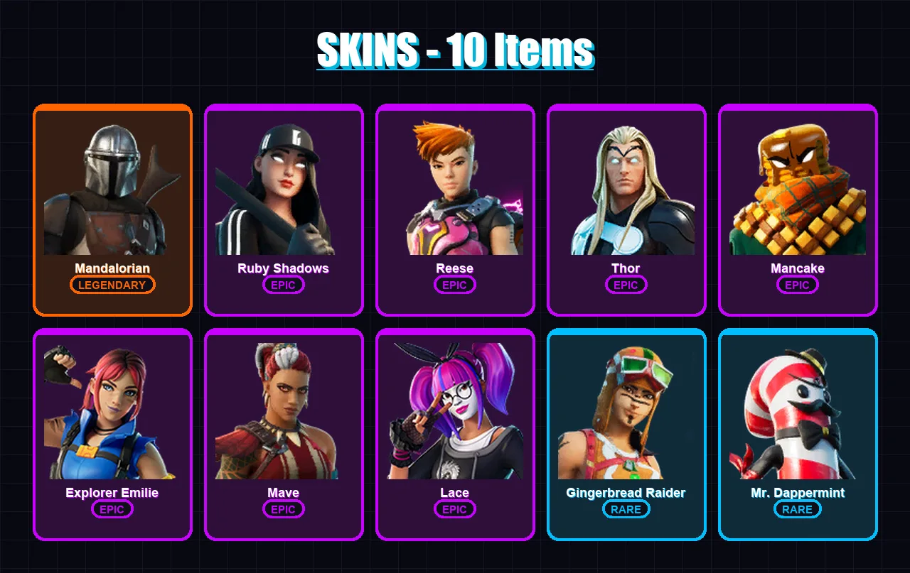 [PC/XBOX/PSN] | Mandalorian | Ruby Shadows | Reese | Thor | Mancake | 10 skin | 7 pickaxe | 13 emote | 10 glider | Lv83