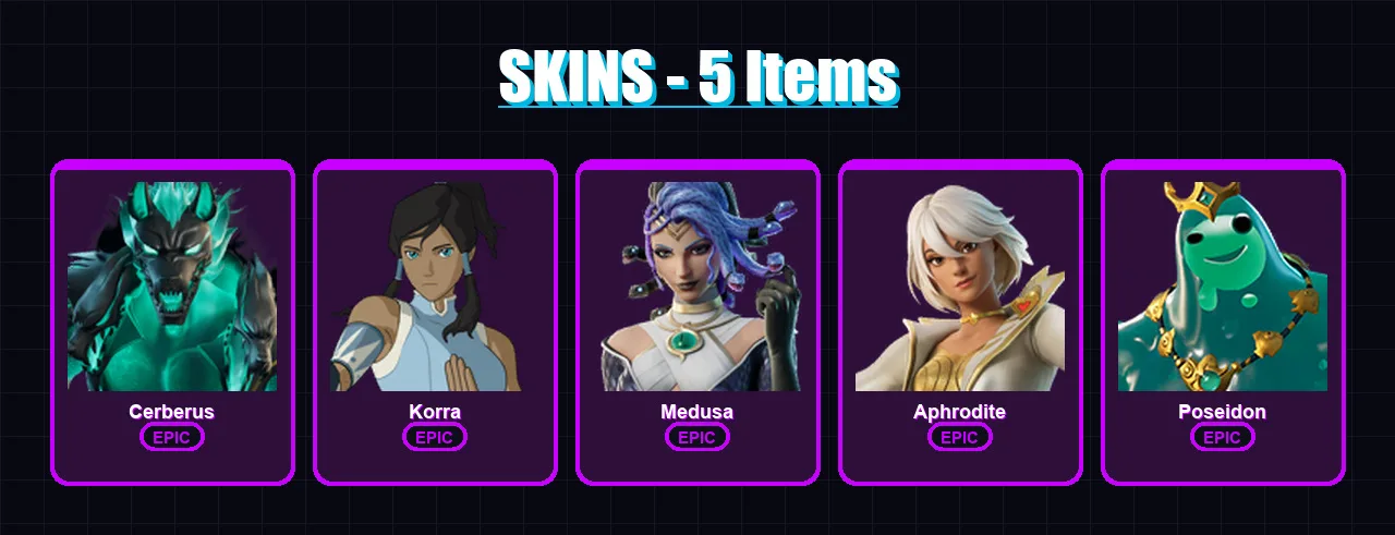 [PC/XBOX/PSN] | Cerberus | Korra | Medusa | Aphrodite | Poseidon | 5 skin | 9 pickaxe | 8 emote | 7 glider | Lv113