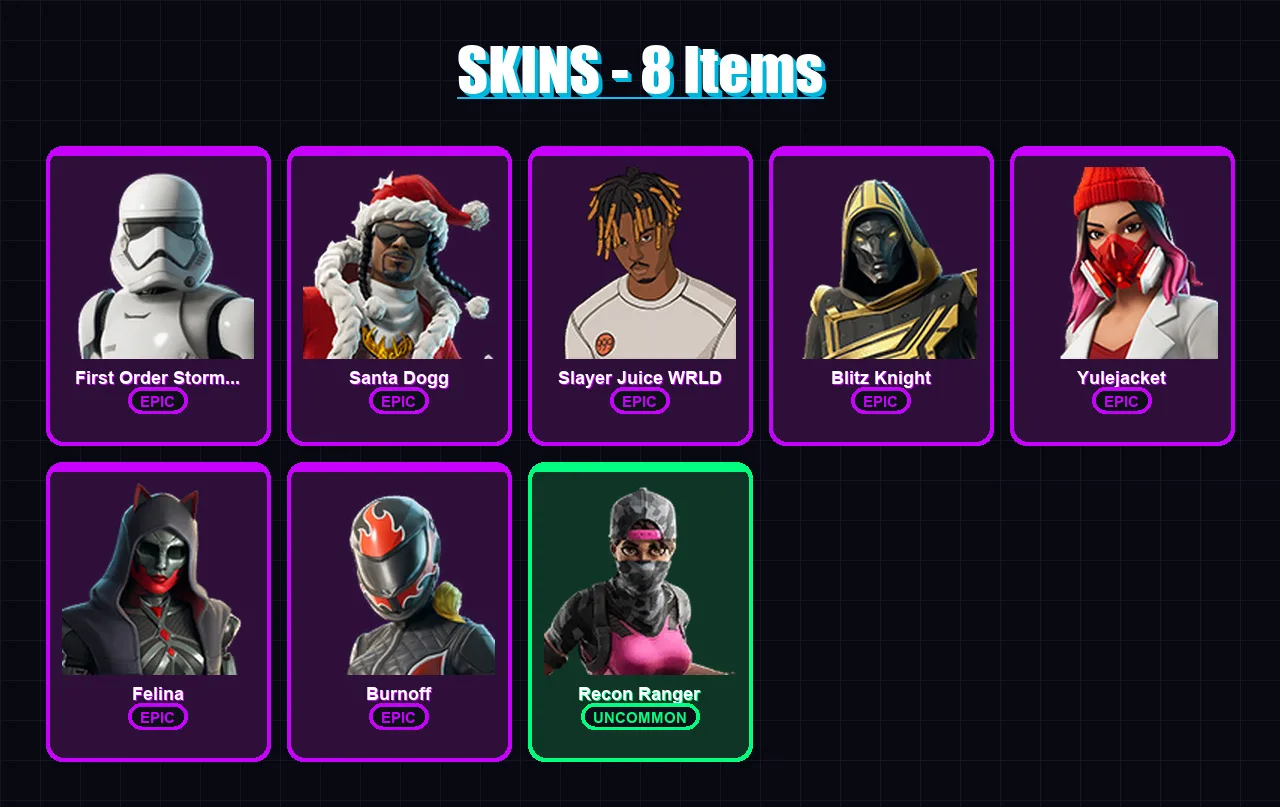 [PC/XBOX/PSN] | First Order Stormtrooper | Santa Dogg | Slayer Juice WRLD | 8 skin | Lv831
