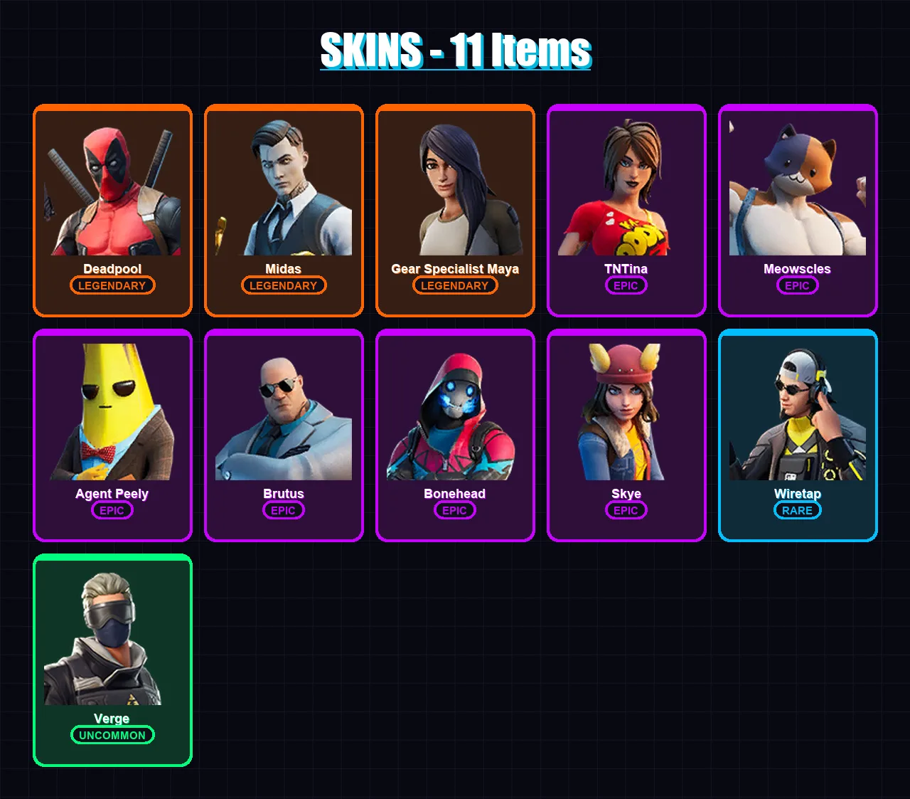 [PS4/PS5/XBOX/PC] | Deadpool | Midas | Gear Specialist Maya | TNTina | Meowscles | 11 skin | 17 pickaxe | 30 emote | 18 glider | Lv449 — Fortnite account
