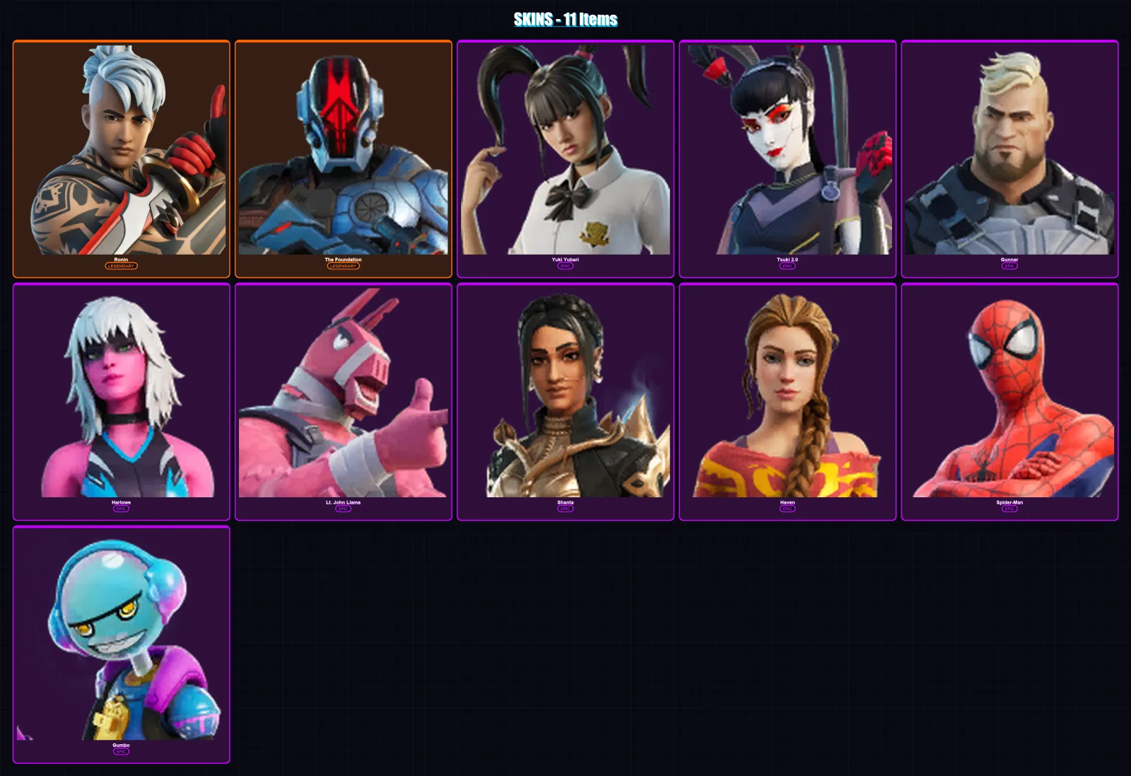 [PC/XBOX/PSN] | Ronin | The Foundation | Yuki Yubari | Tsuki 2.0 | Gunnar | 11 skin | 22 pickaxe | 15 emote | 20 glider | Lv270 — Fortnite account