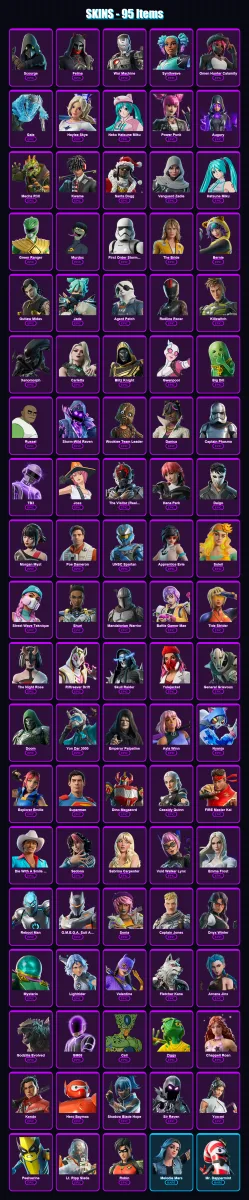 [PC/XBOX/PSN] | Scourge | Felina | War Machine | Synthwave | Omen Hunter Calamity | 95 skin | 118 pickaxe | 105 emote | 68 glider | Lv694