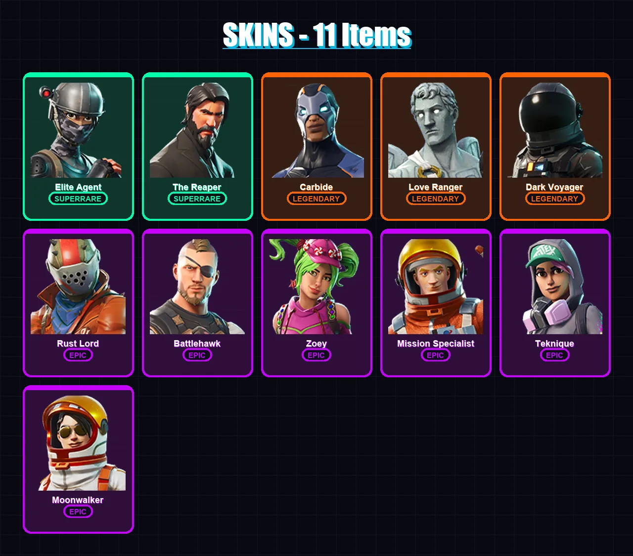 [PC/XBOX/PSN] | Elite Agent | The Reaper | Carbide | Love Ranger | Dark Voyager | 11 skin | 10 pickaxe | 16 emote | 12 glider | Lv202 — Fortnite account